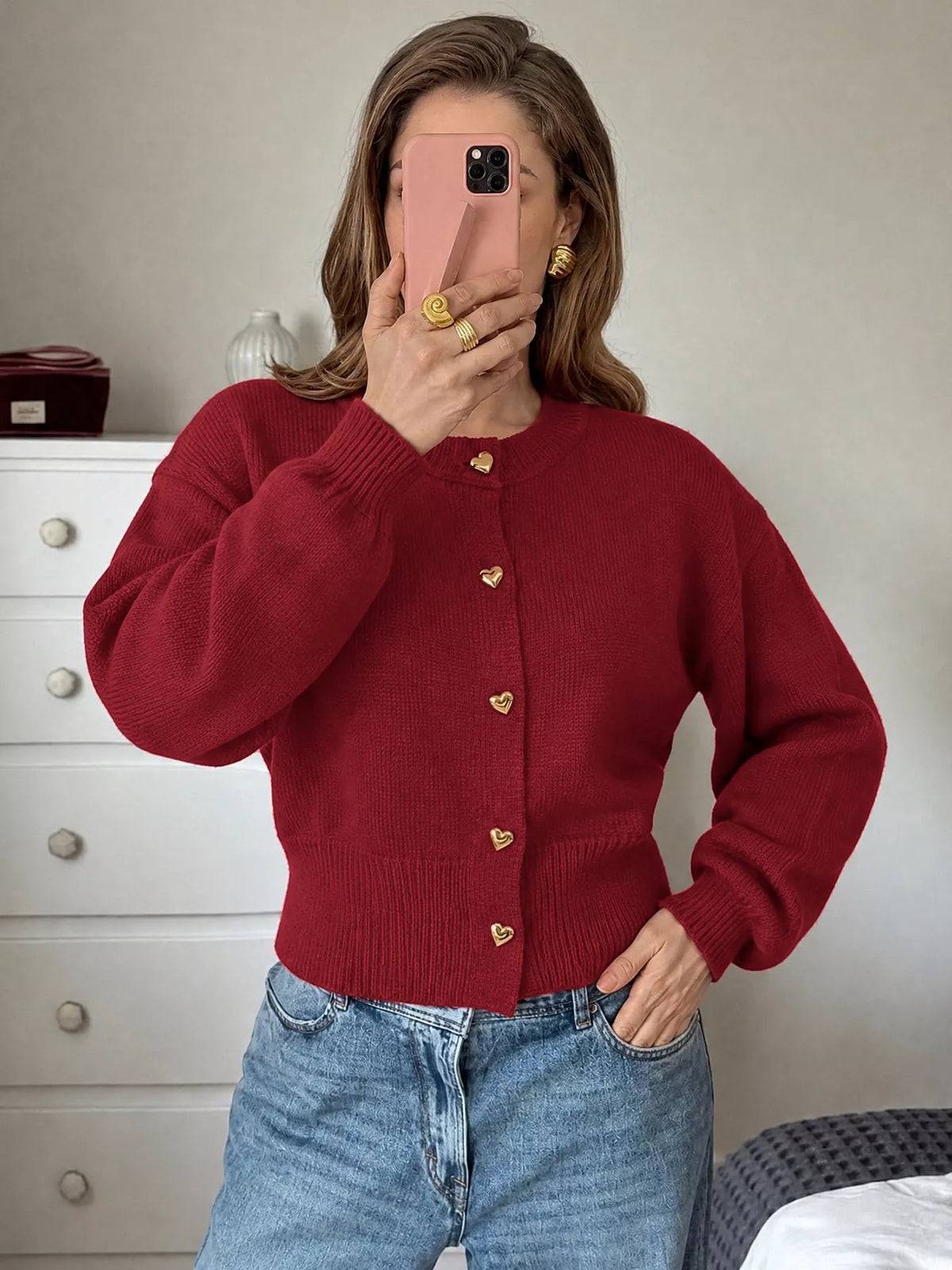 Cardigan med hjärtmotiv och knappstängning – bild 4