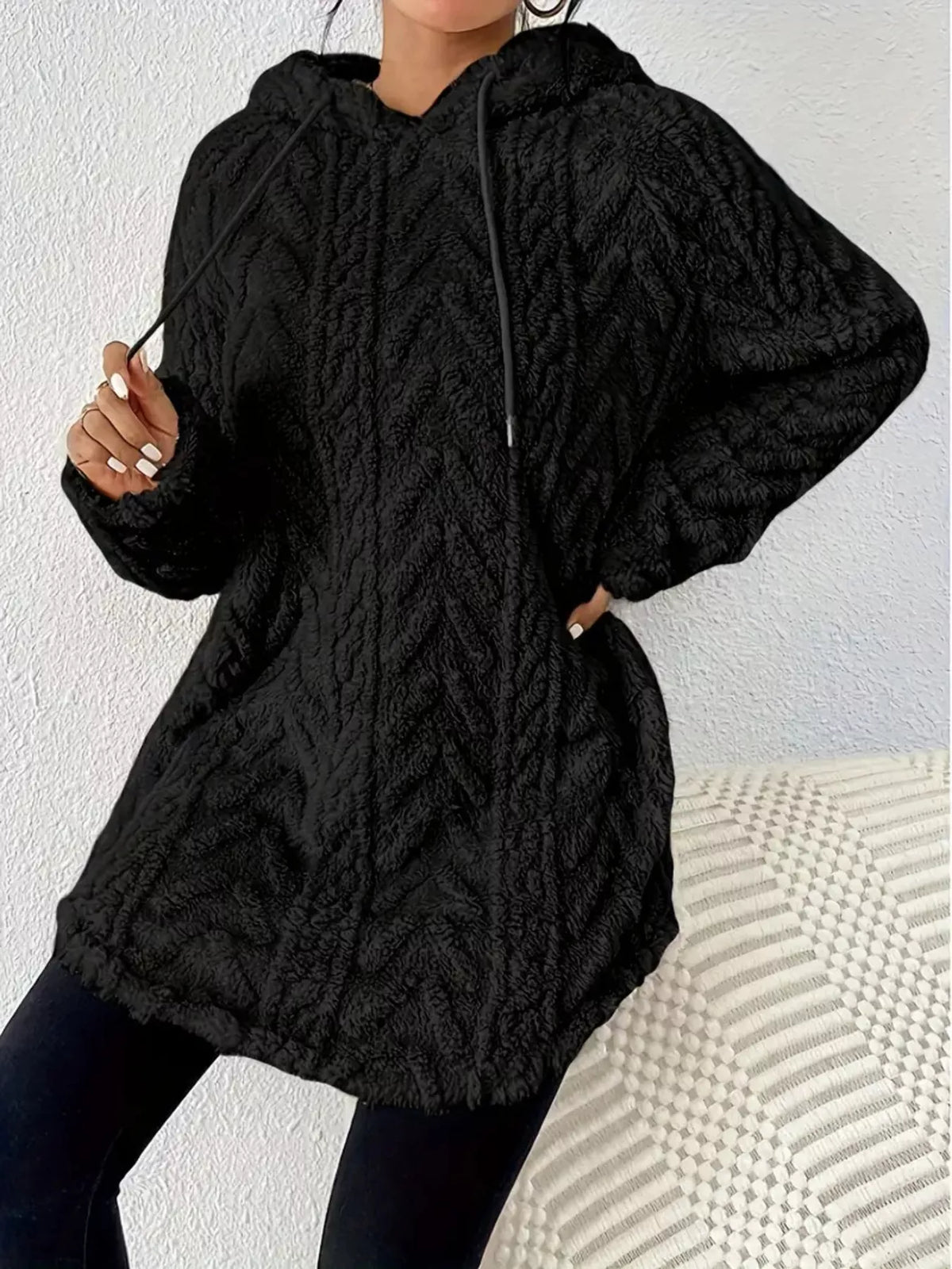 Strukturerad hoodie i fleece – bild 5