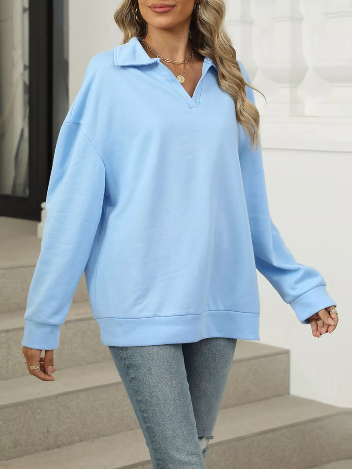 Oversize sweatshirt med johnny-krage – bild 11