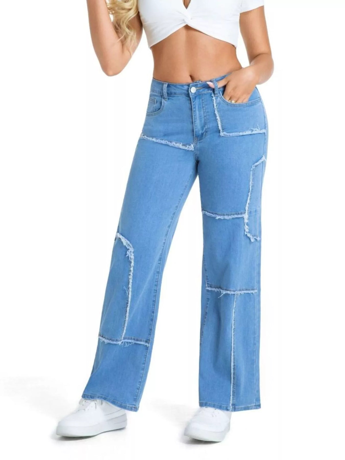 Raka jeans med fransad kant – bild 2