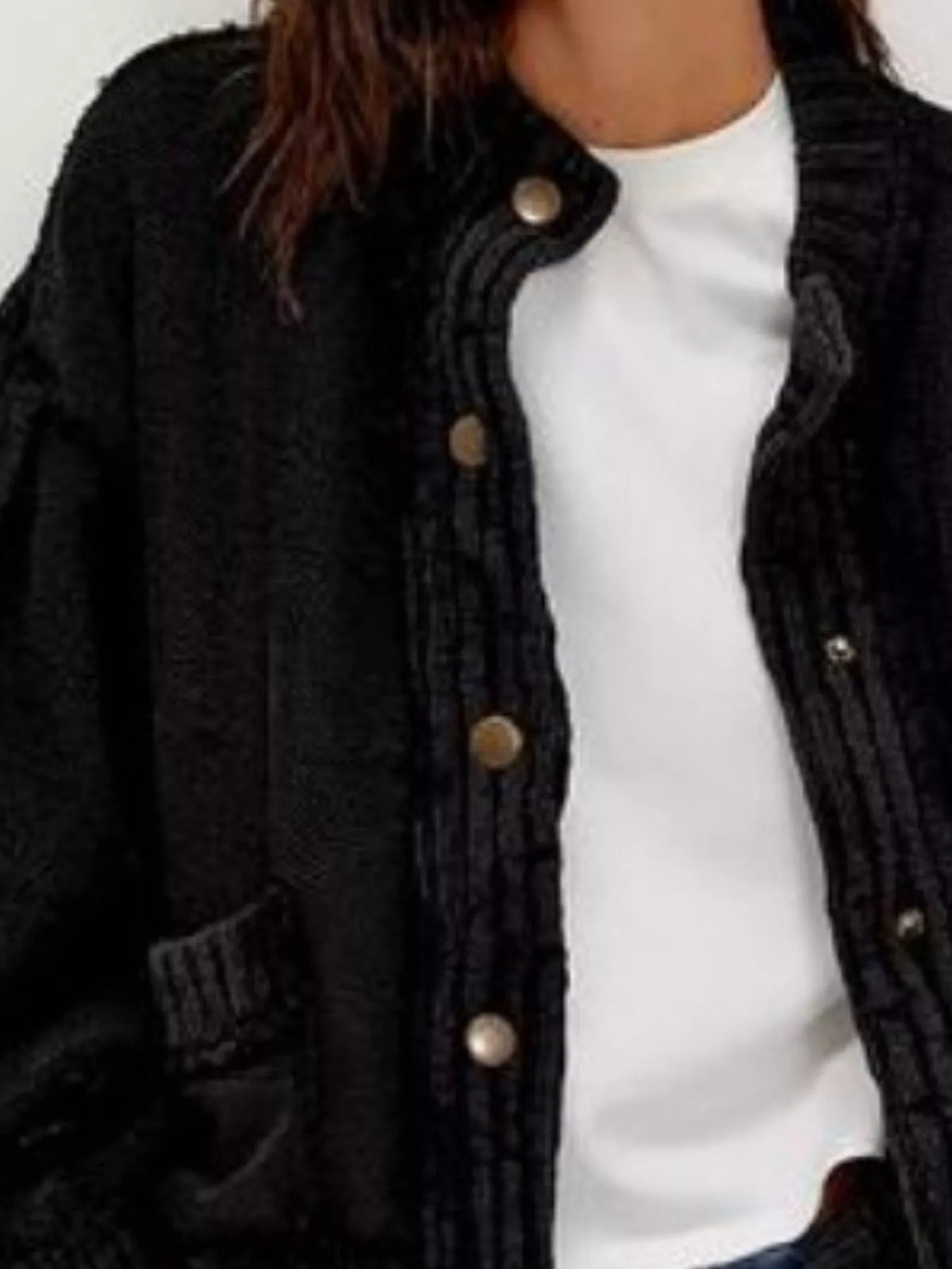 Oversize cardigan med sänkt axel och tryckknappar – bild 4