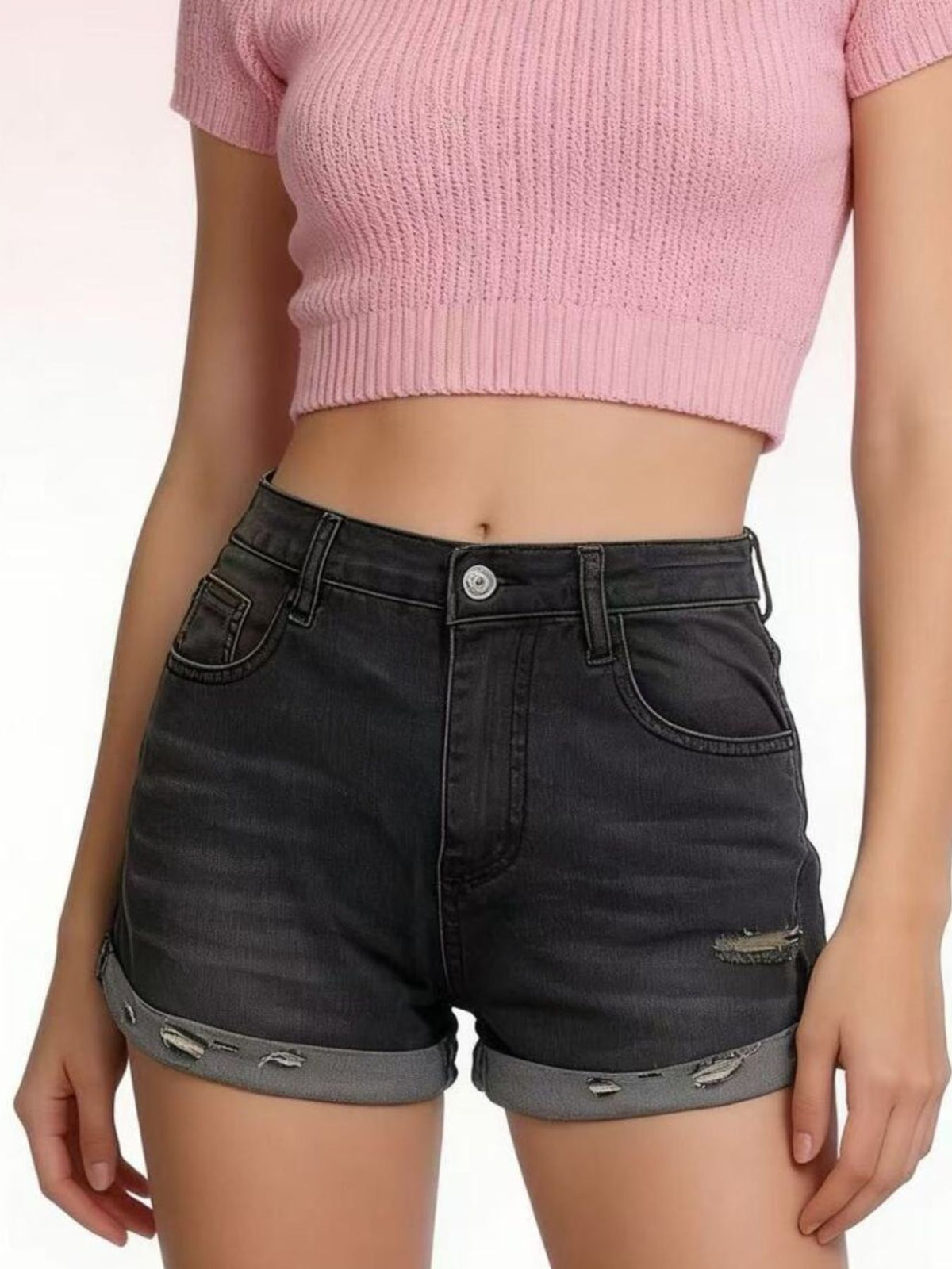 Uppvikta shorts i denim – bild 4