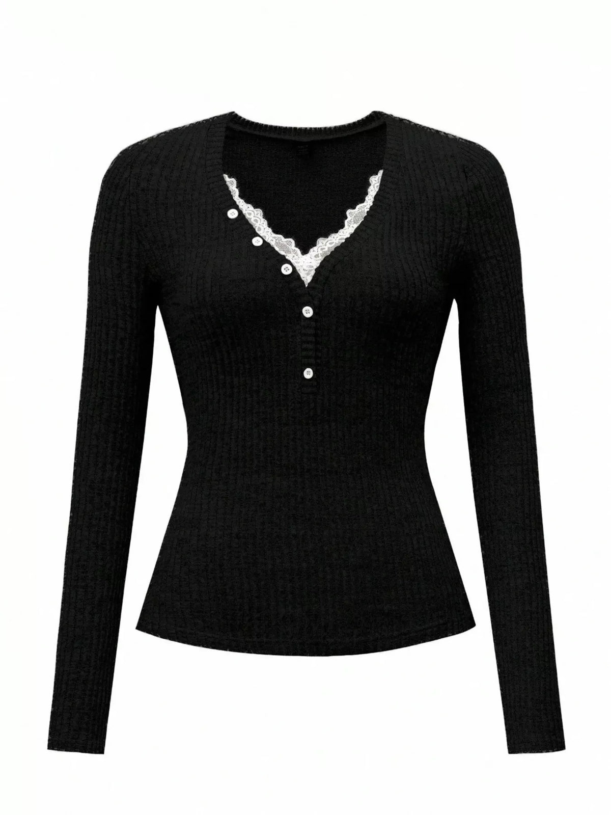 Ribbad t-shirt med spetskant – bild 9