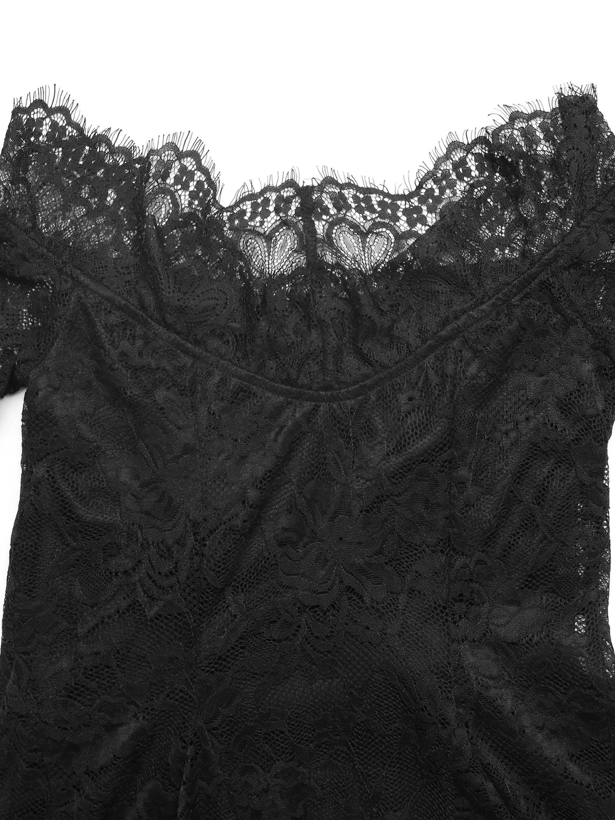 Offshoulder miniklänning i spets – bild 9