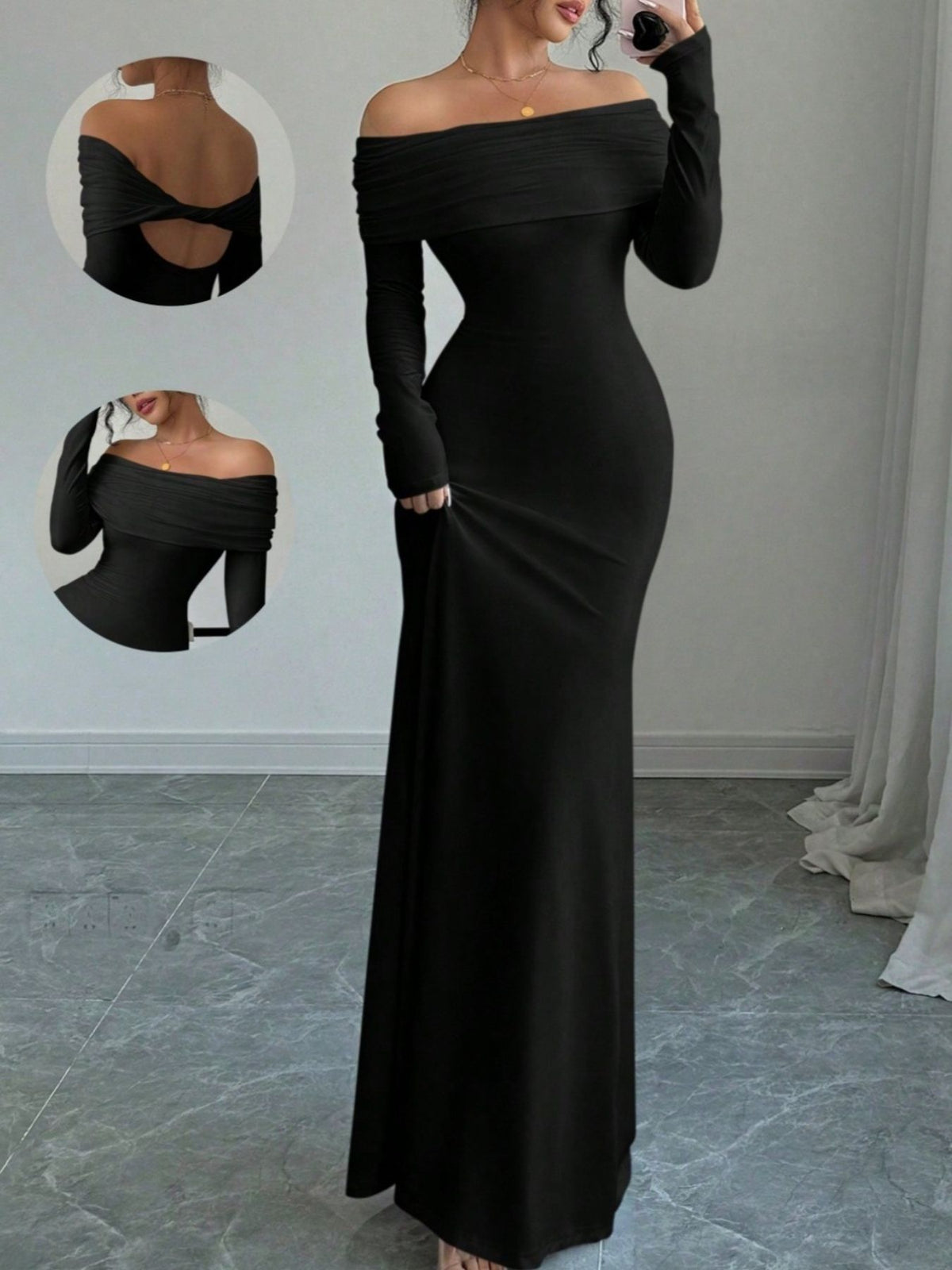 Offshoulder maxiklänning – bild 3