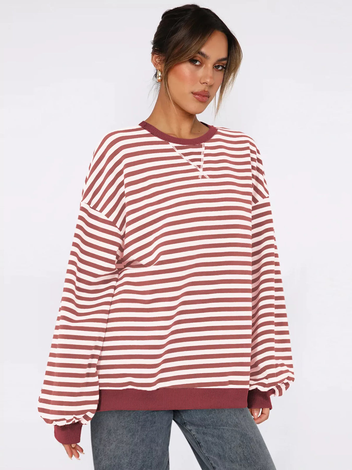 Randig ribbad sweatshirt med rund halsringning – bild 4