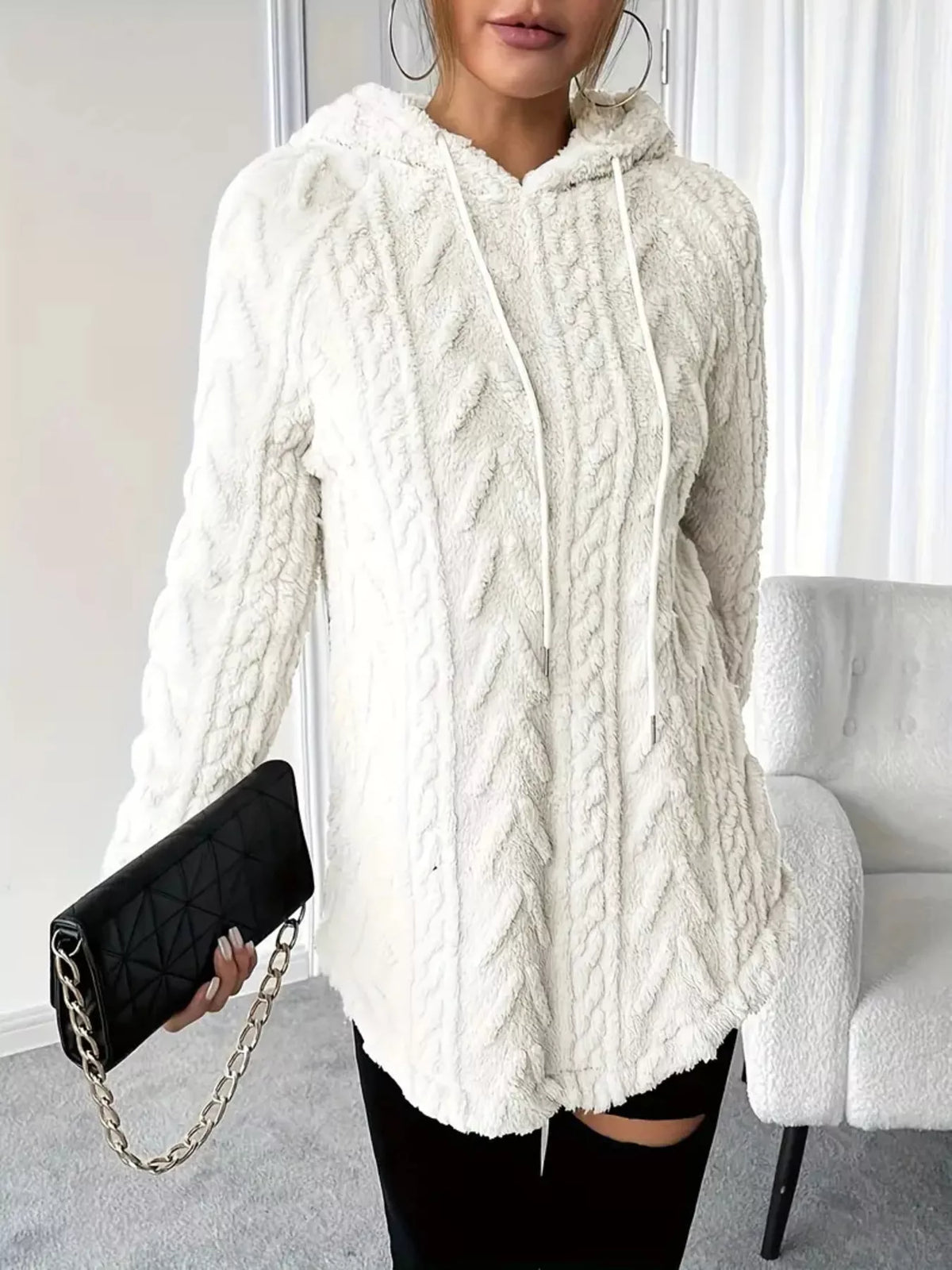 Strukturerad hoodie i fleece – bild 10