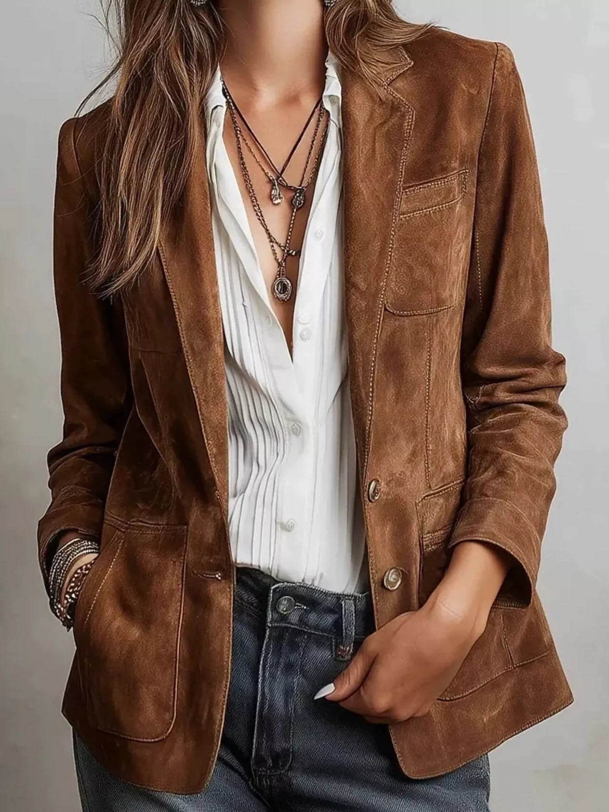 Slimmad blazer i mocka