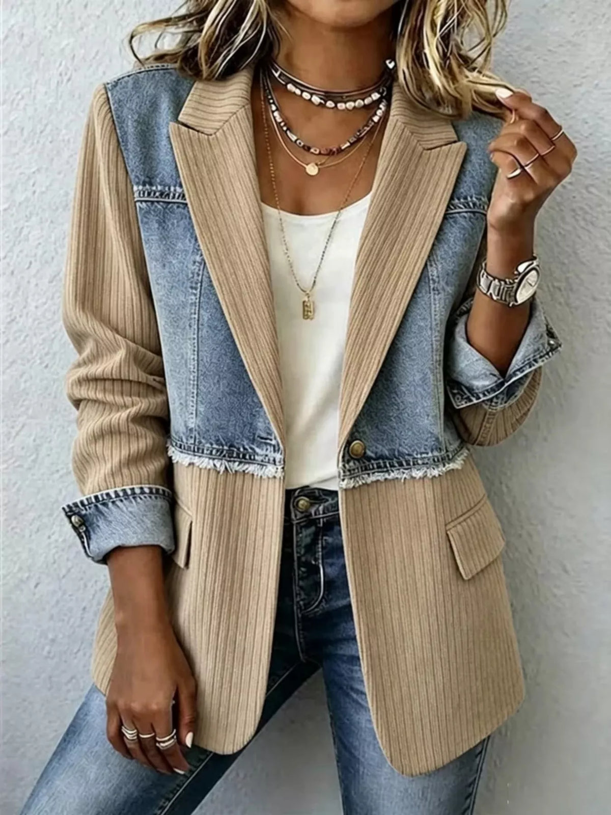 Ribbad blazer i patchwork – bild 3