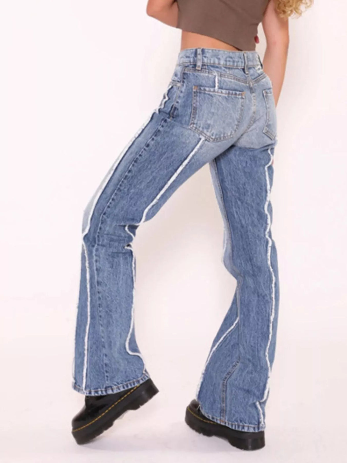 Randiga jeans med låg midja – bild 4
