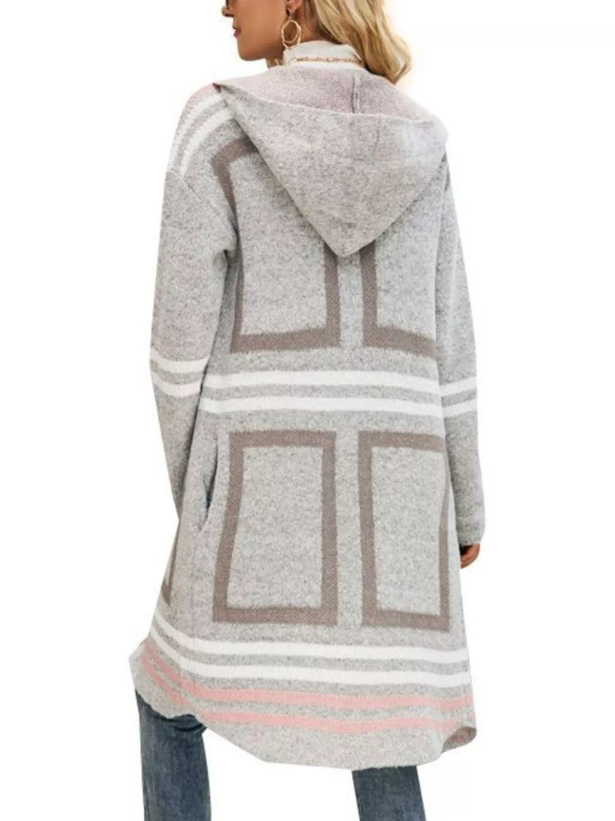 Randig lång cardigan med huva – bild 3