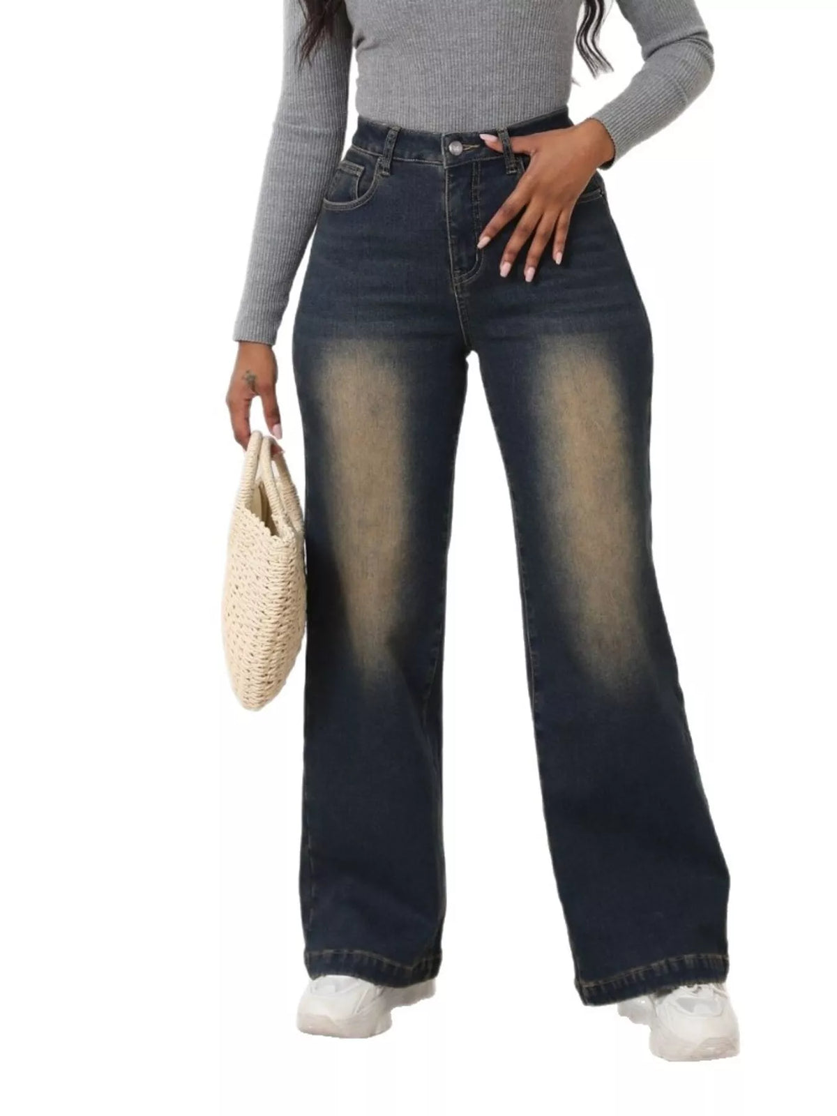 Jeans med klassisk blå tvätt och hög midja – bild 6