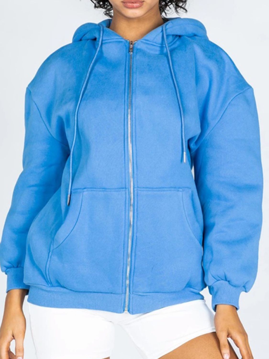 Hoodie med dragsko, dragkedja och fickor – bild 7