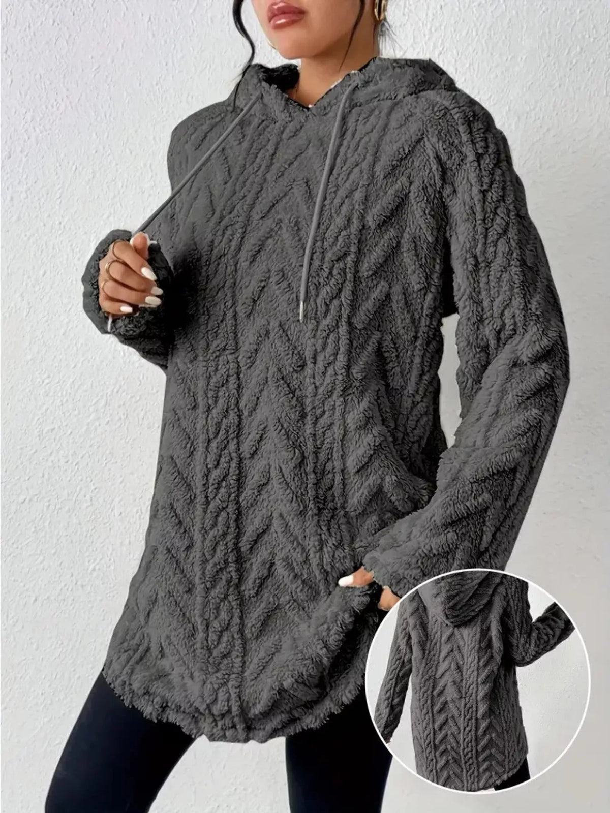 Strukturerad hoodie i fleece – bild 14