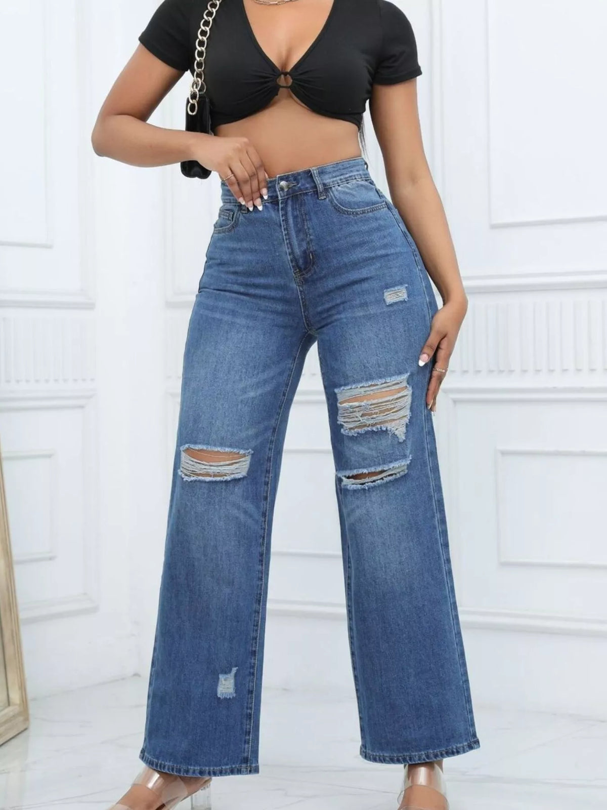 Vida jeans med slitningar och fickor – bild 9