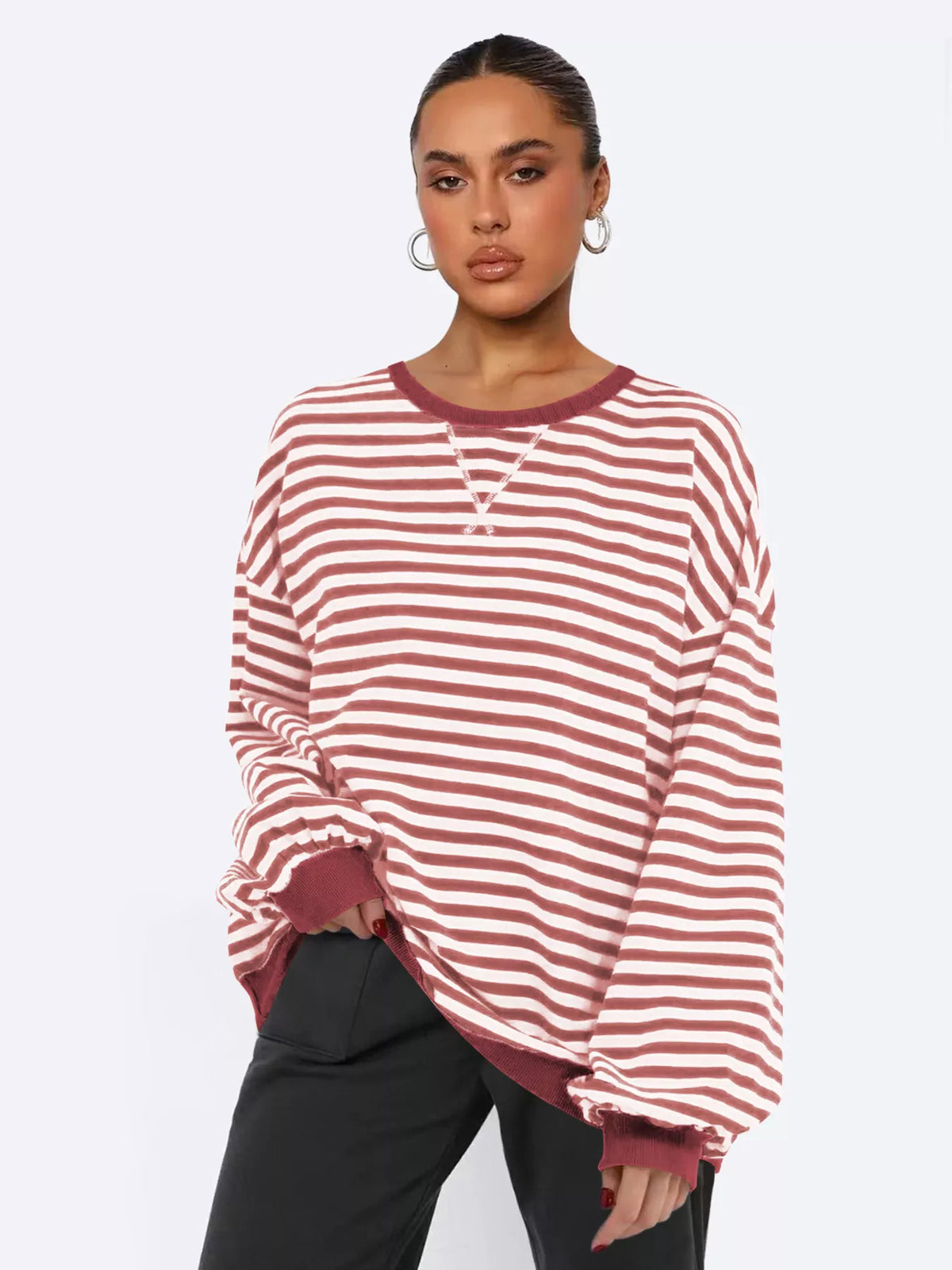 Randig ribbad sweatshirt med rund halsringning – bild 2