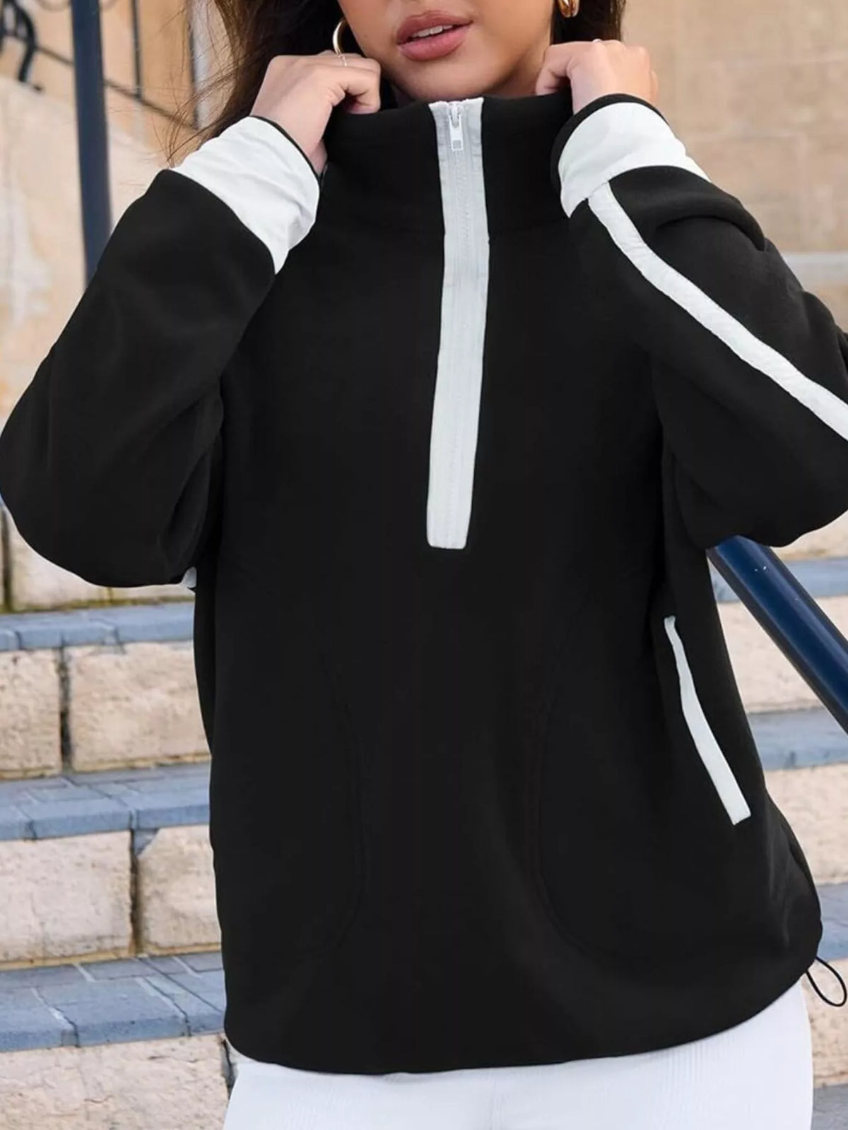 Sweatshirt med sänkt axel och halv dragkedja – bild 8