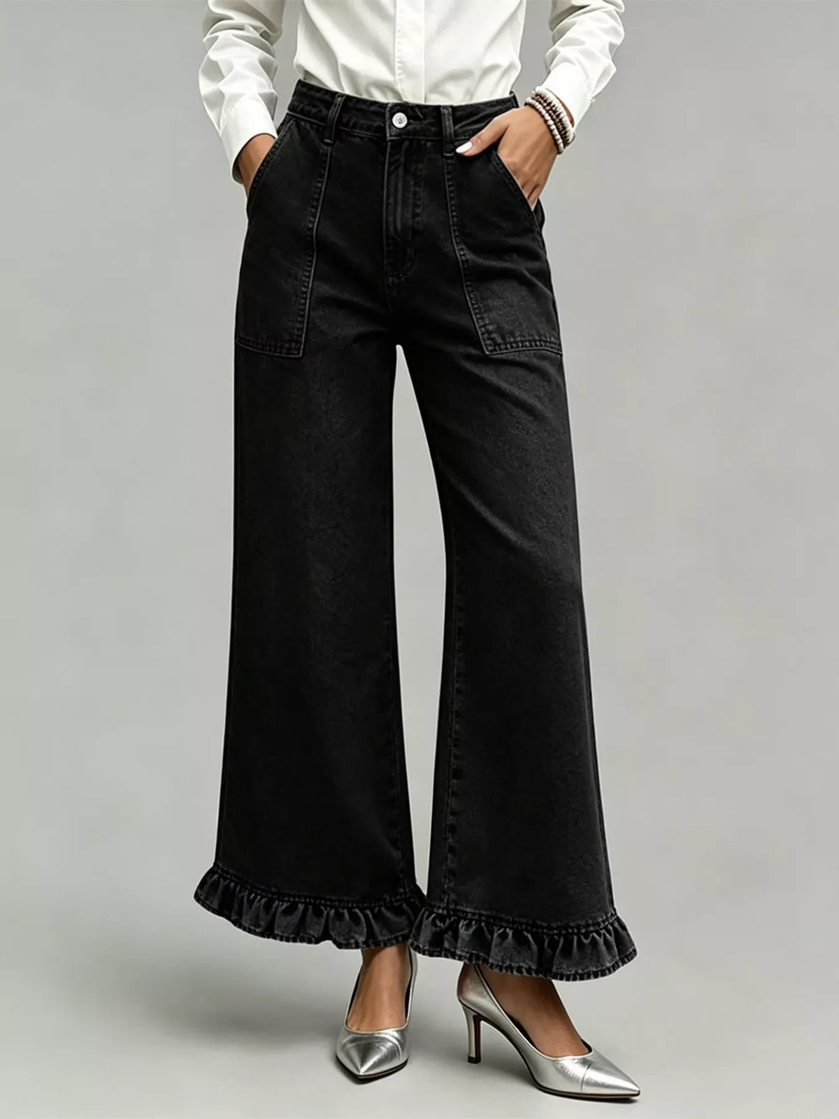 Vida jeans med hög midja och volang