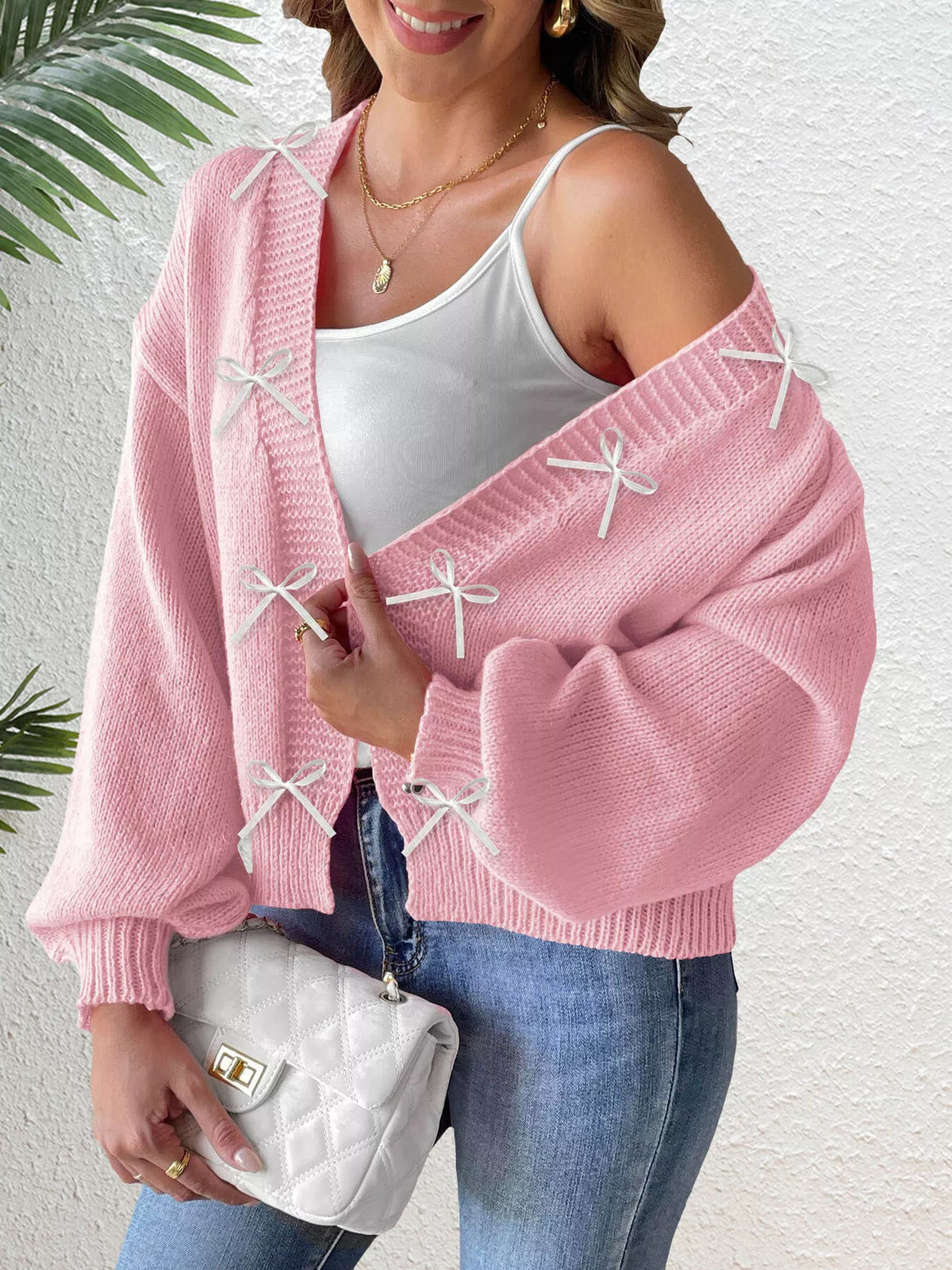 Cardigan med öppen modell och rosett – bild 16