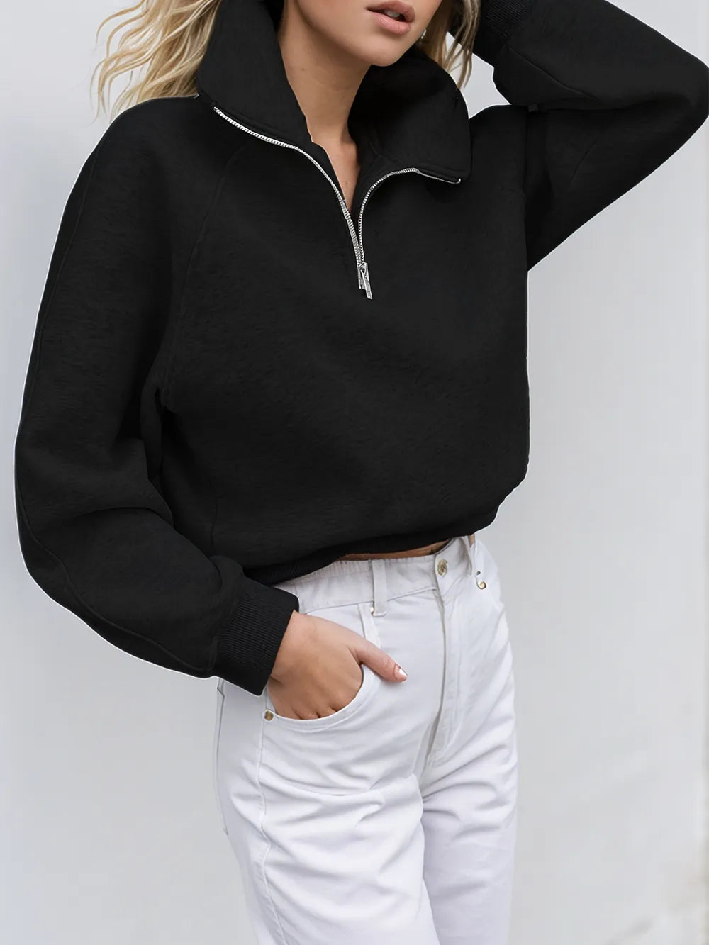 Långärmad sweatshirt med halv dragkedja – bild 5