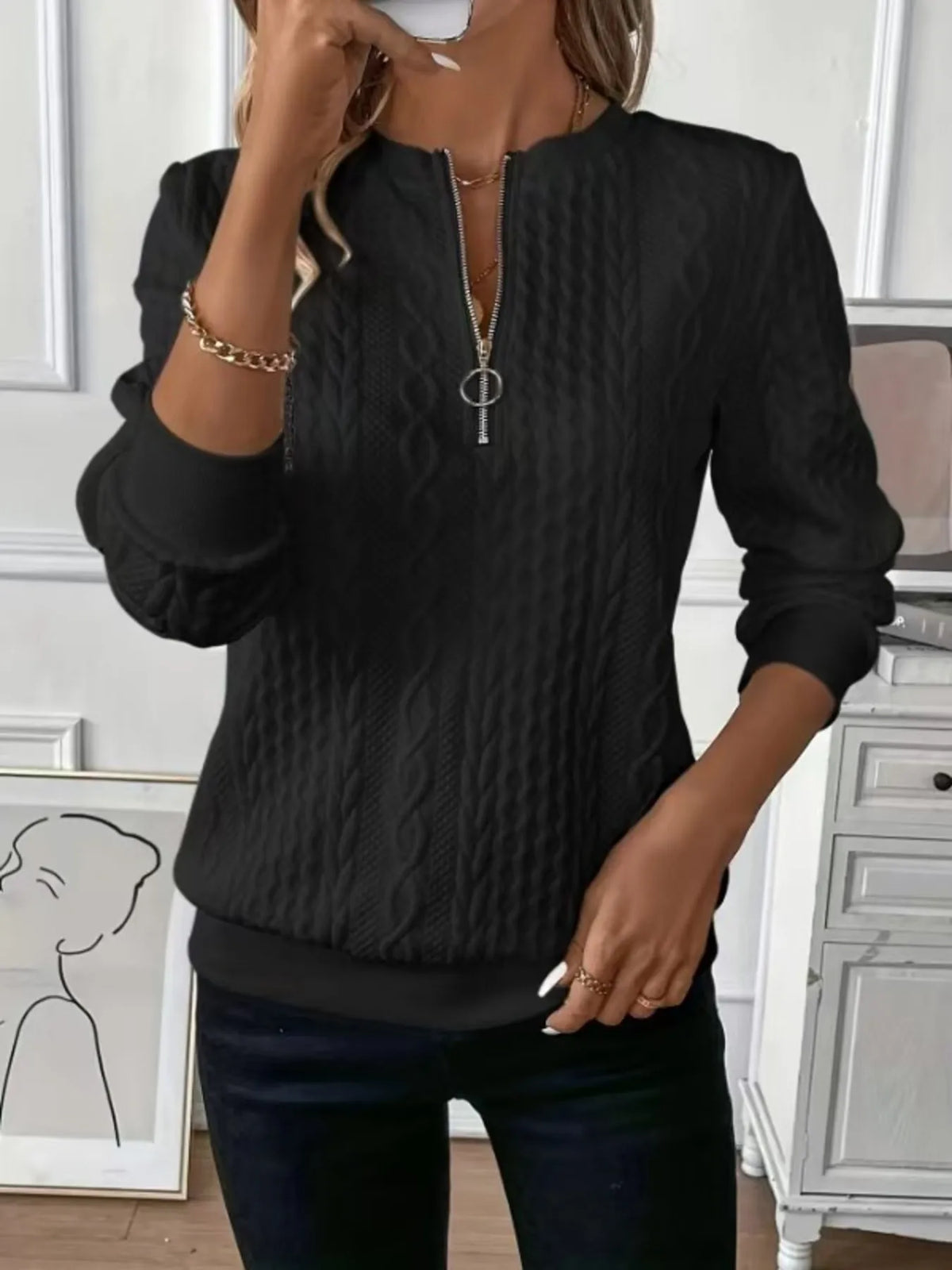 Långärmad sweatshirt med kort dragkedja – bild 4
