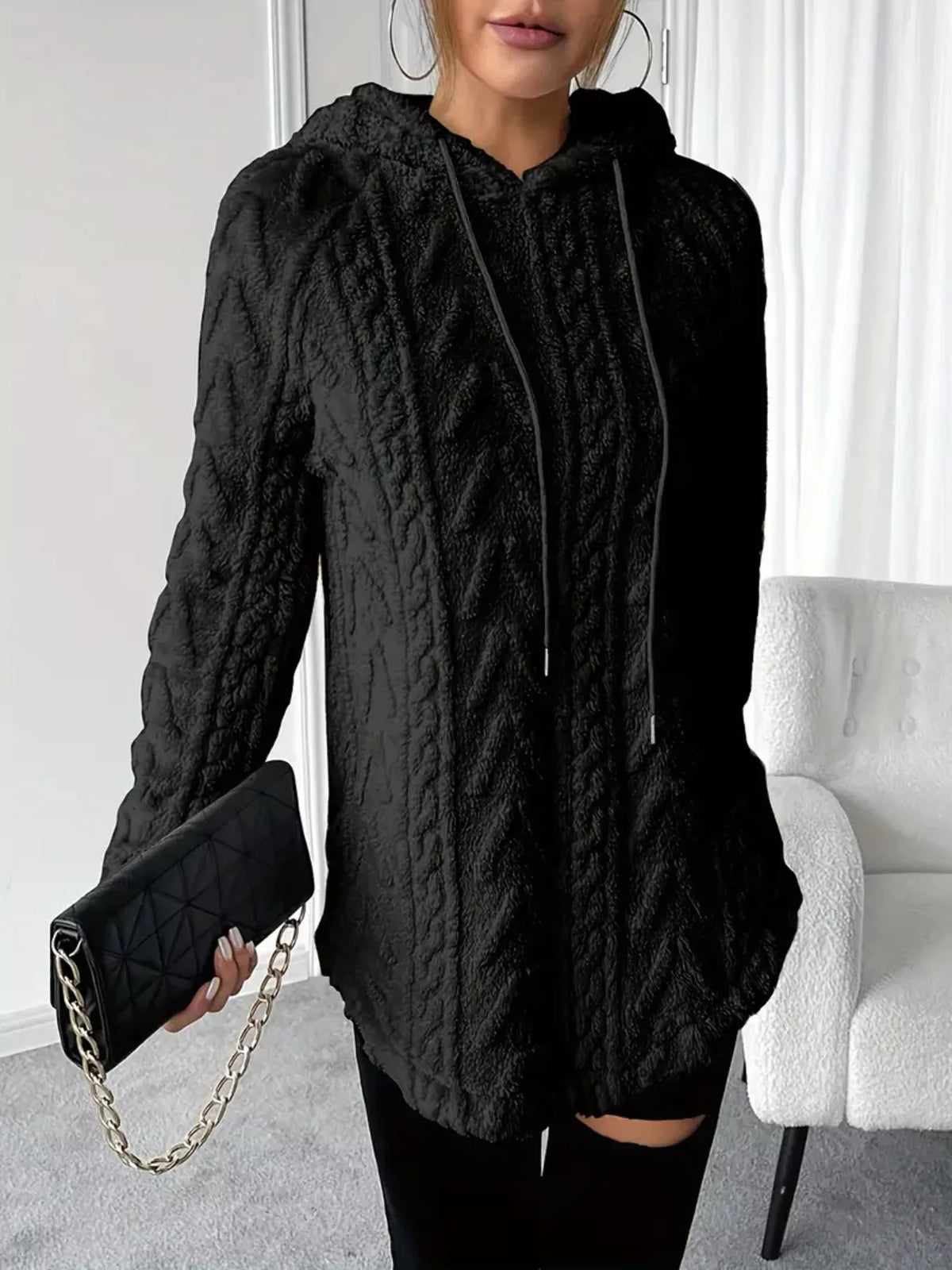 Strukturerad hoodie i fleece – bild 7