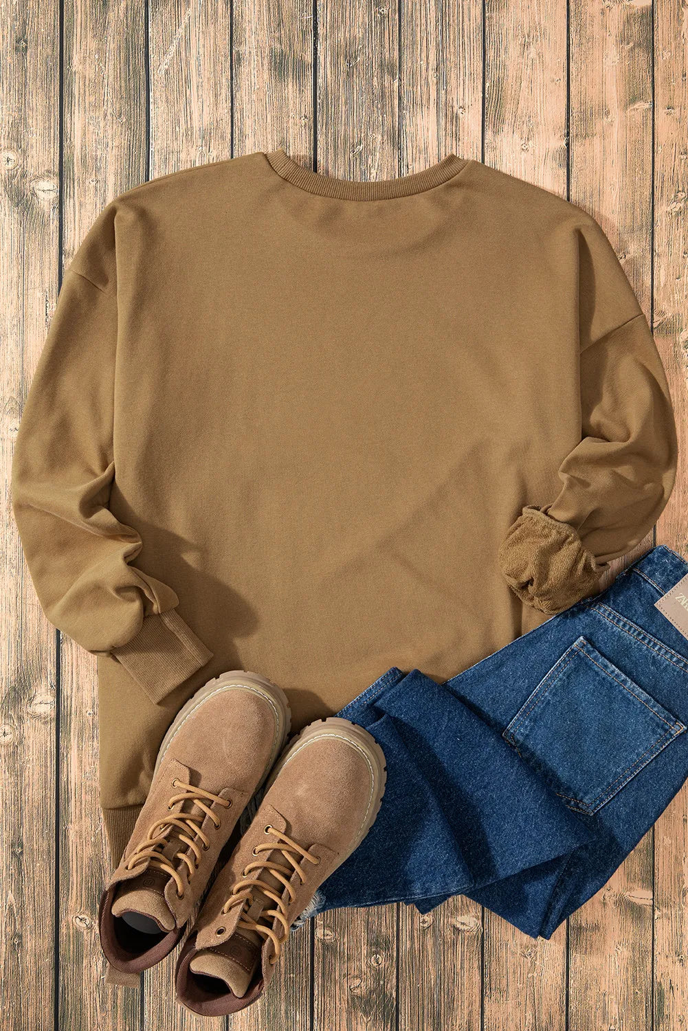Långärmad sweatshirt med rund halsringning och asymmetrisk nederkant – bild 4
