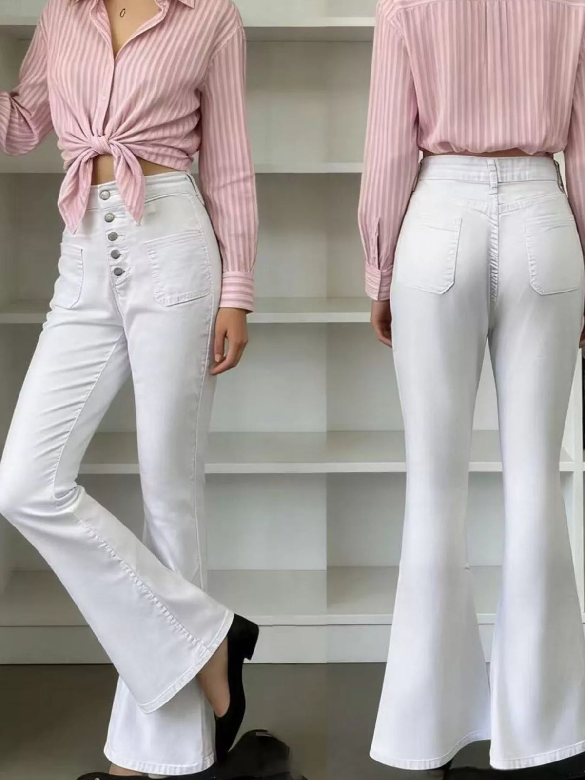 Utsvängda jeans med knappgylf – bild 3