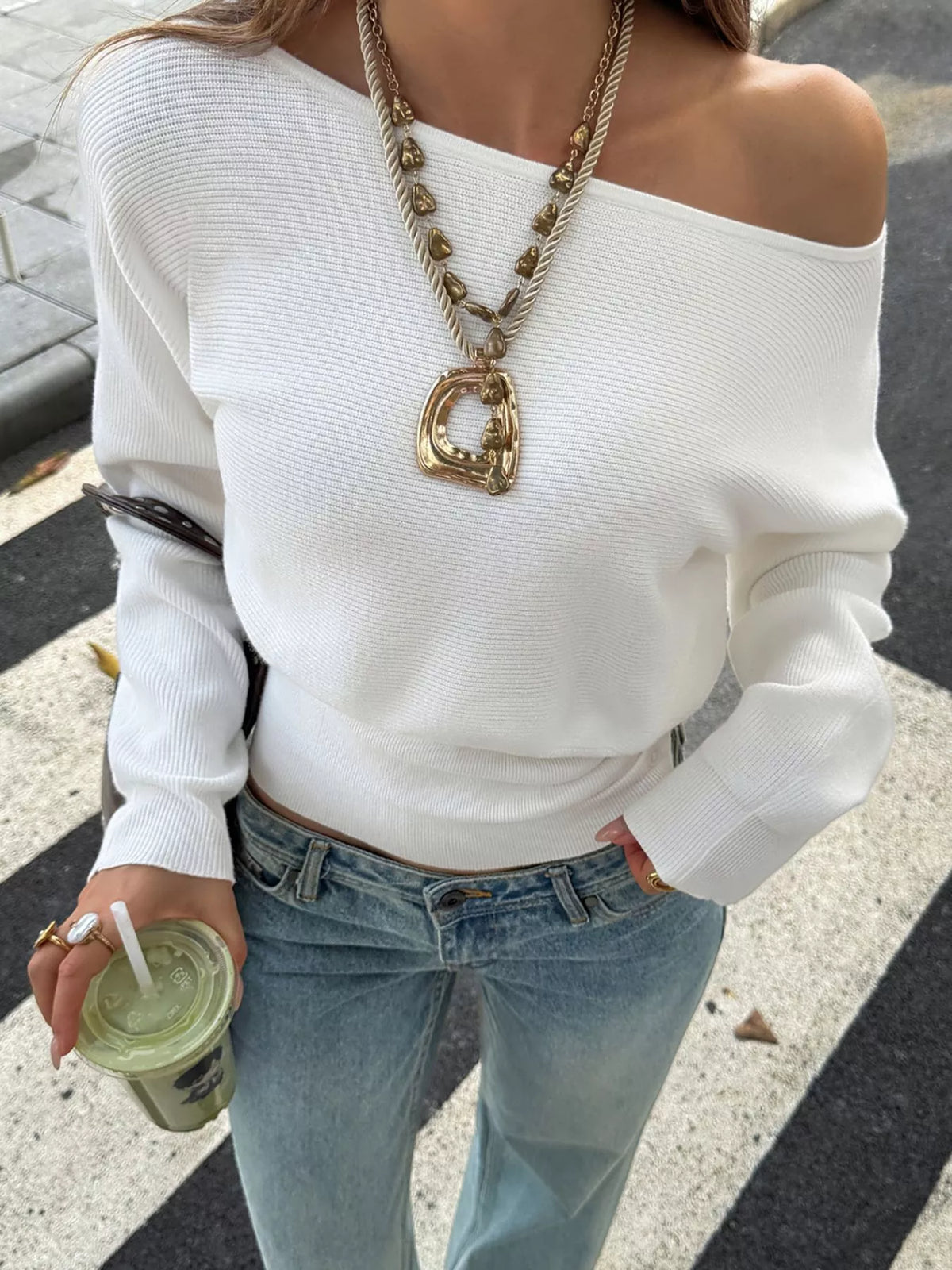 Offshoulder ribbad topp – bild 3