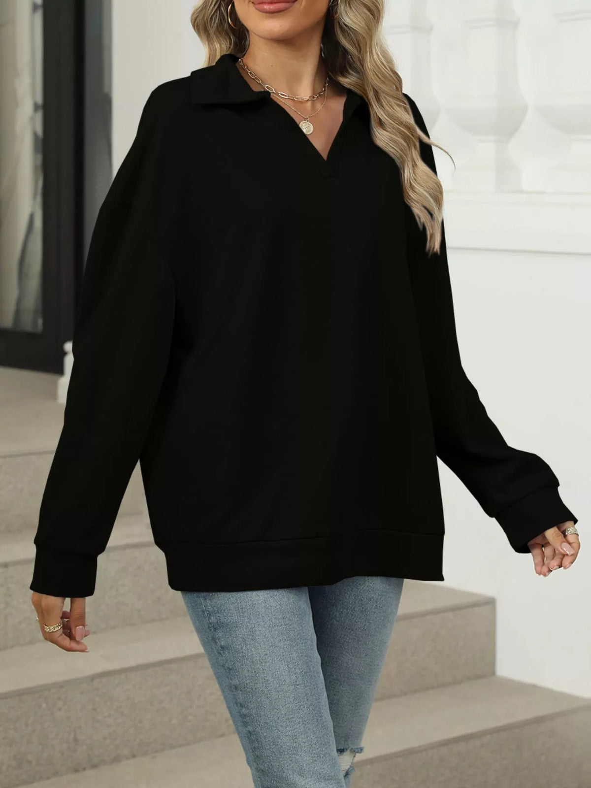 Oversize sweatshirt med johnny-krage – bild 17