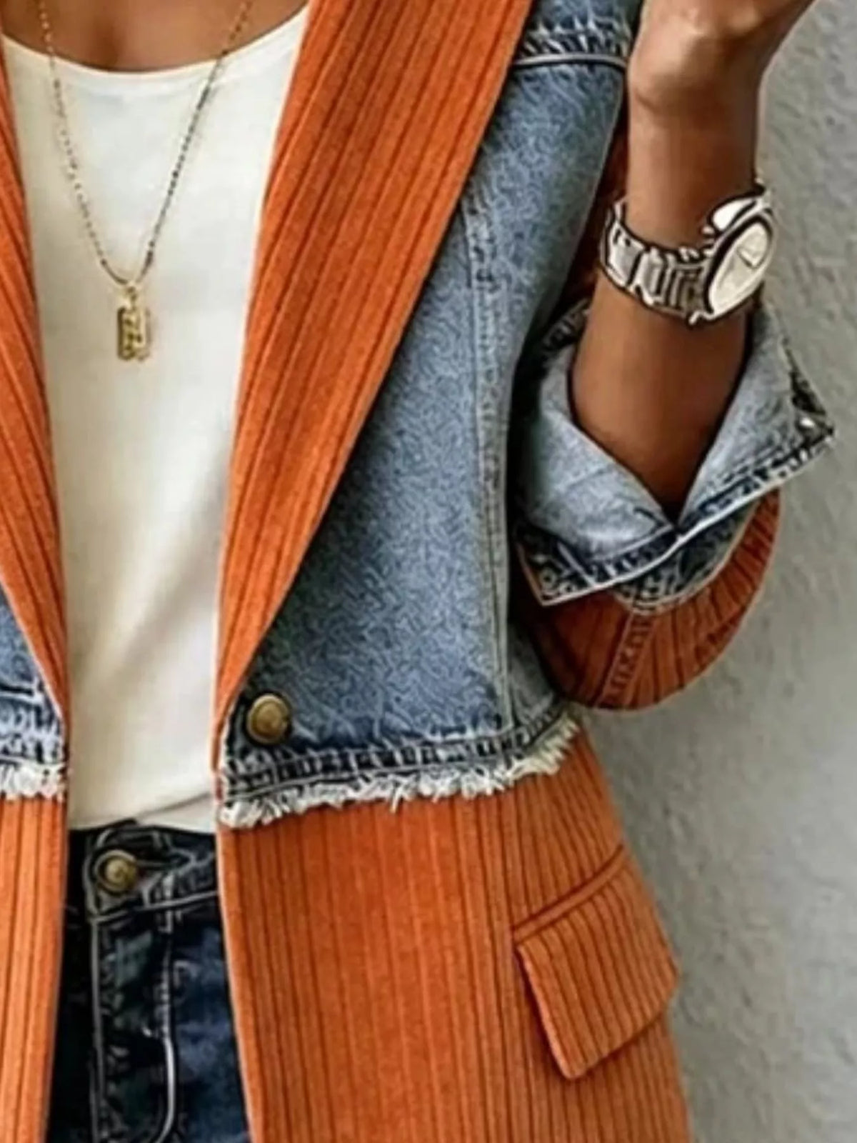 Ribbad blazer i patchwork – bild 8