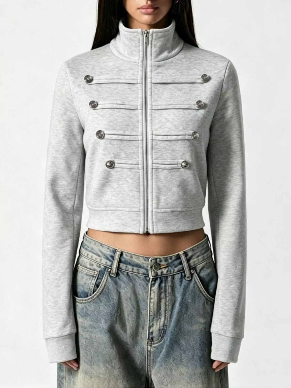 Kort jacka i sweatshirtkvalitet med dragkedja
