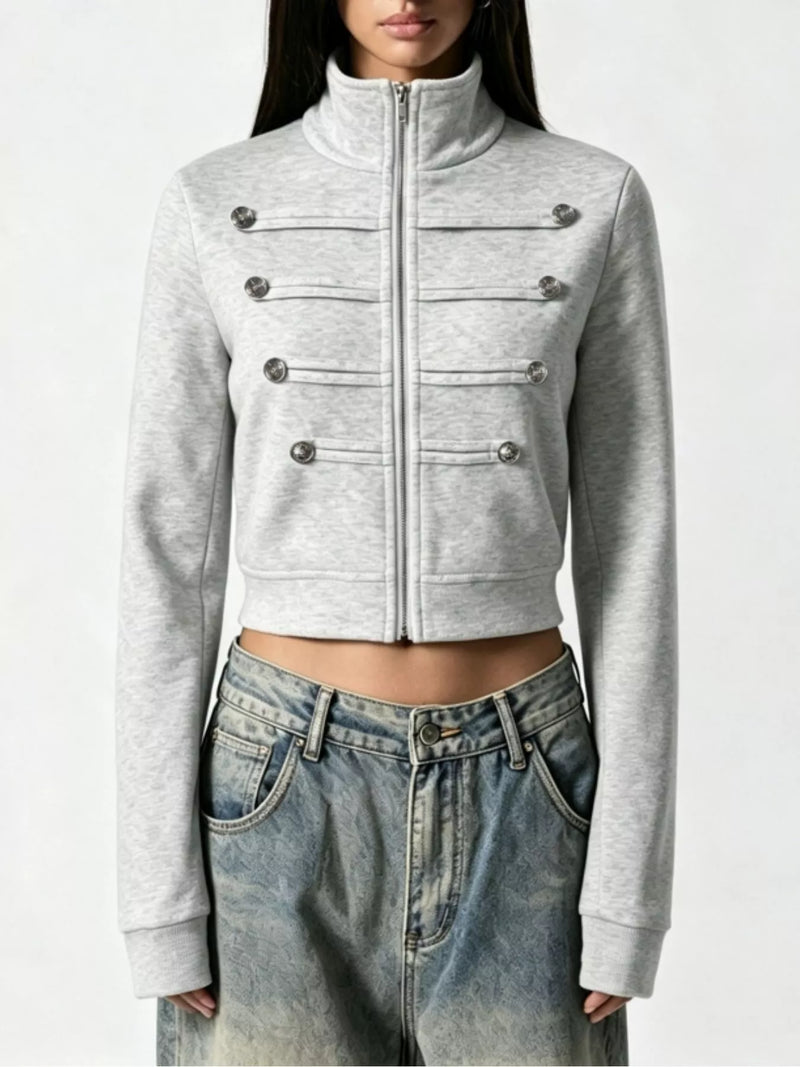 Kort jacka i sweatshirtkvalitet med dragkedja