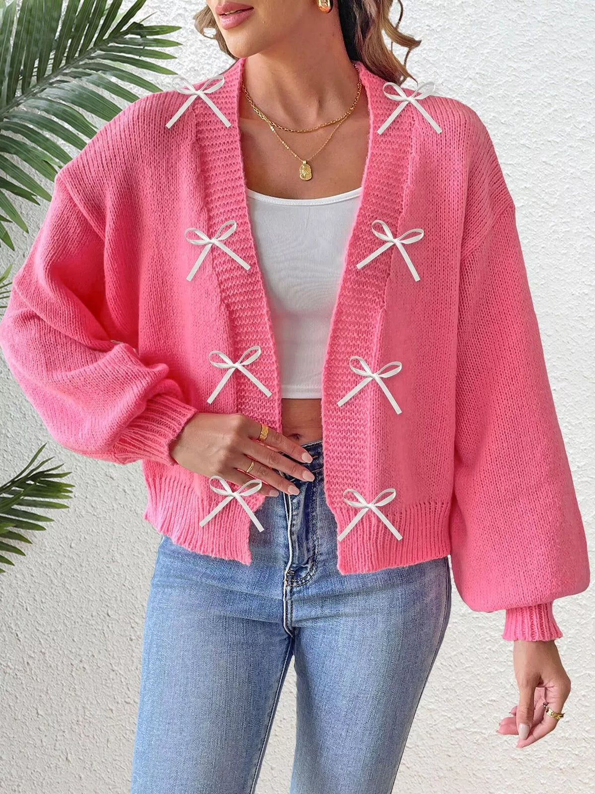 Cardigan med öppen modell och rosett – bild 2