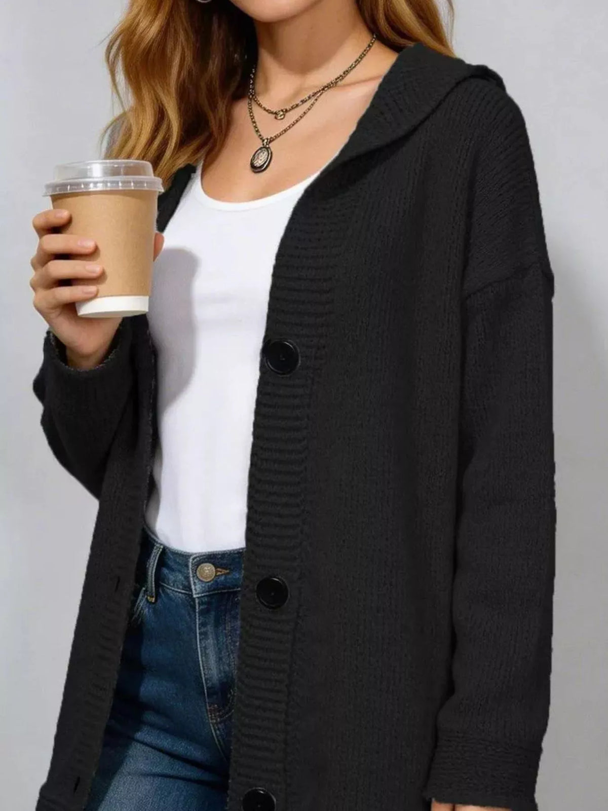 Ribbad cardigan med huva – bild 7