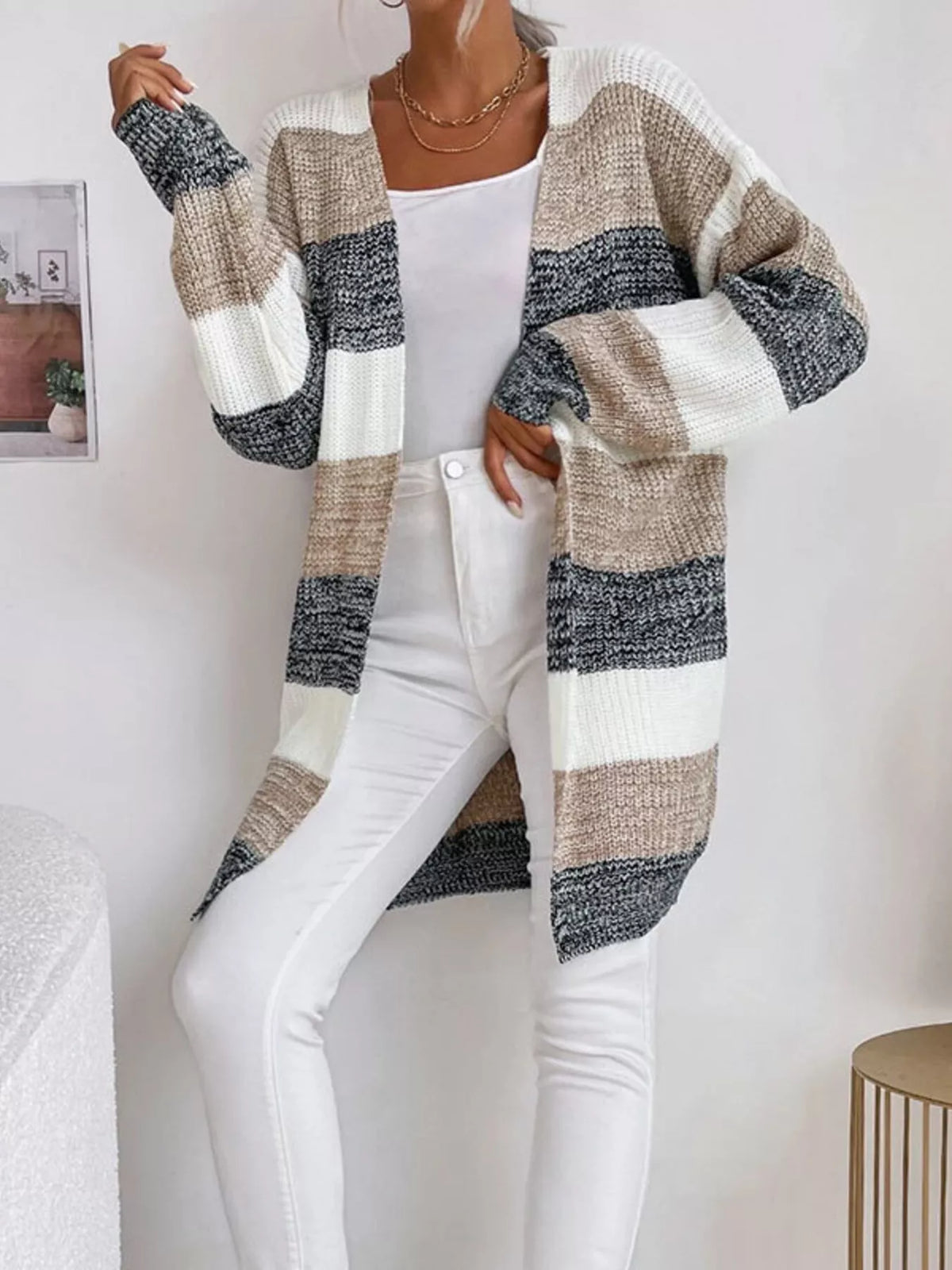 Randig cardigan med färgblock – bild 4
