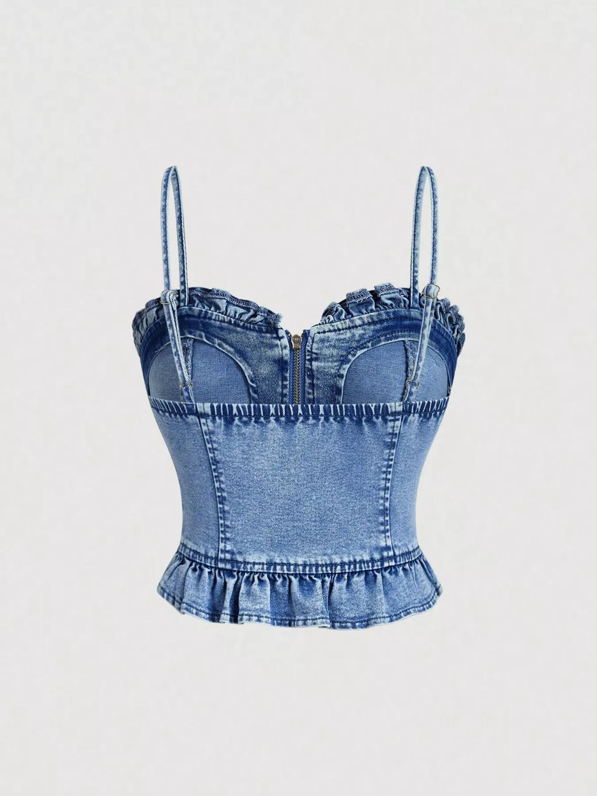 Linne i denim med hjärtformad urringning – bild 2