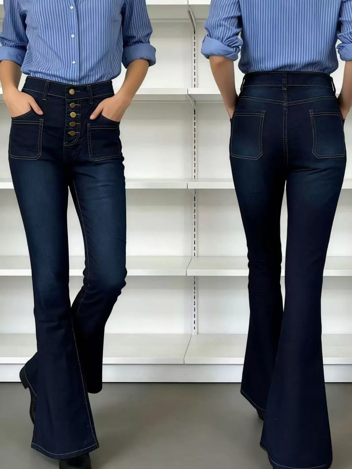 Utsvängda jeans med knappgylf – bild 14