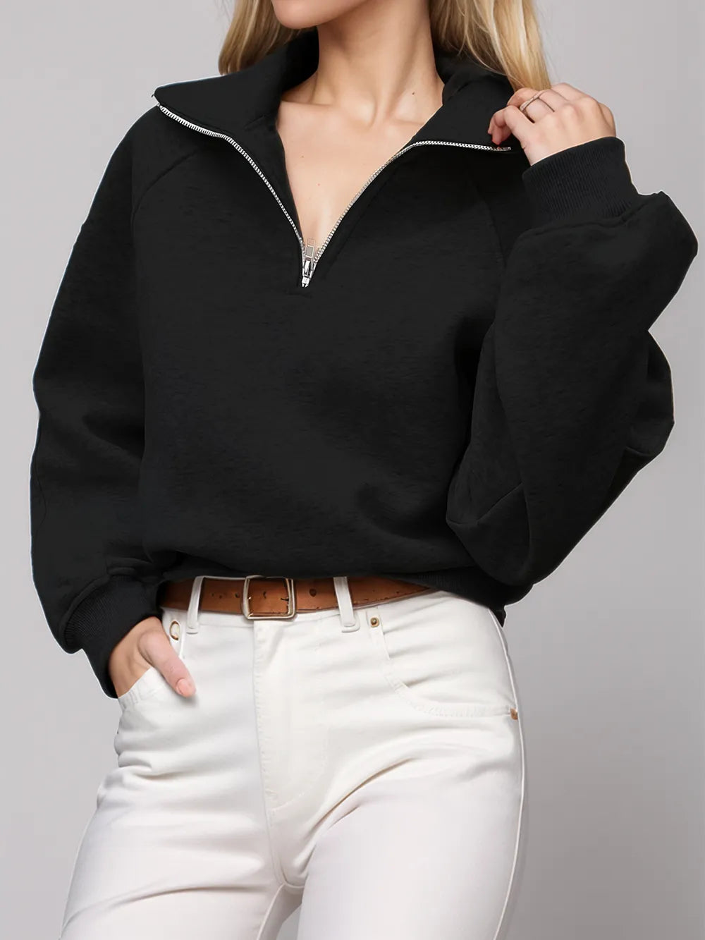 Långärmad sweatshirt med halv dragkedja – bild 3