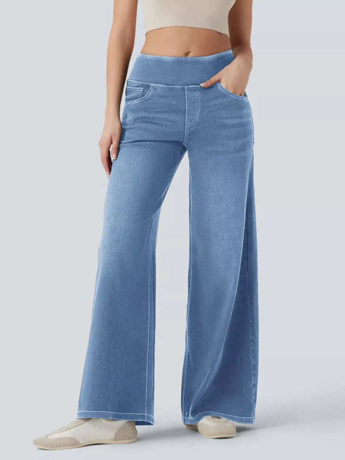Jeans med pull on-modell och hög midja – bild 6