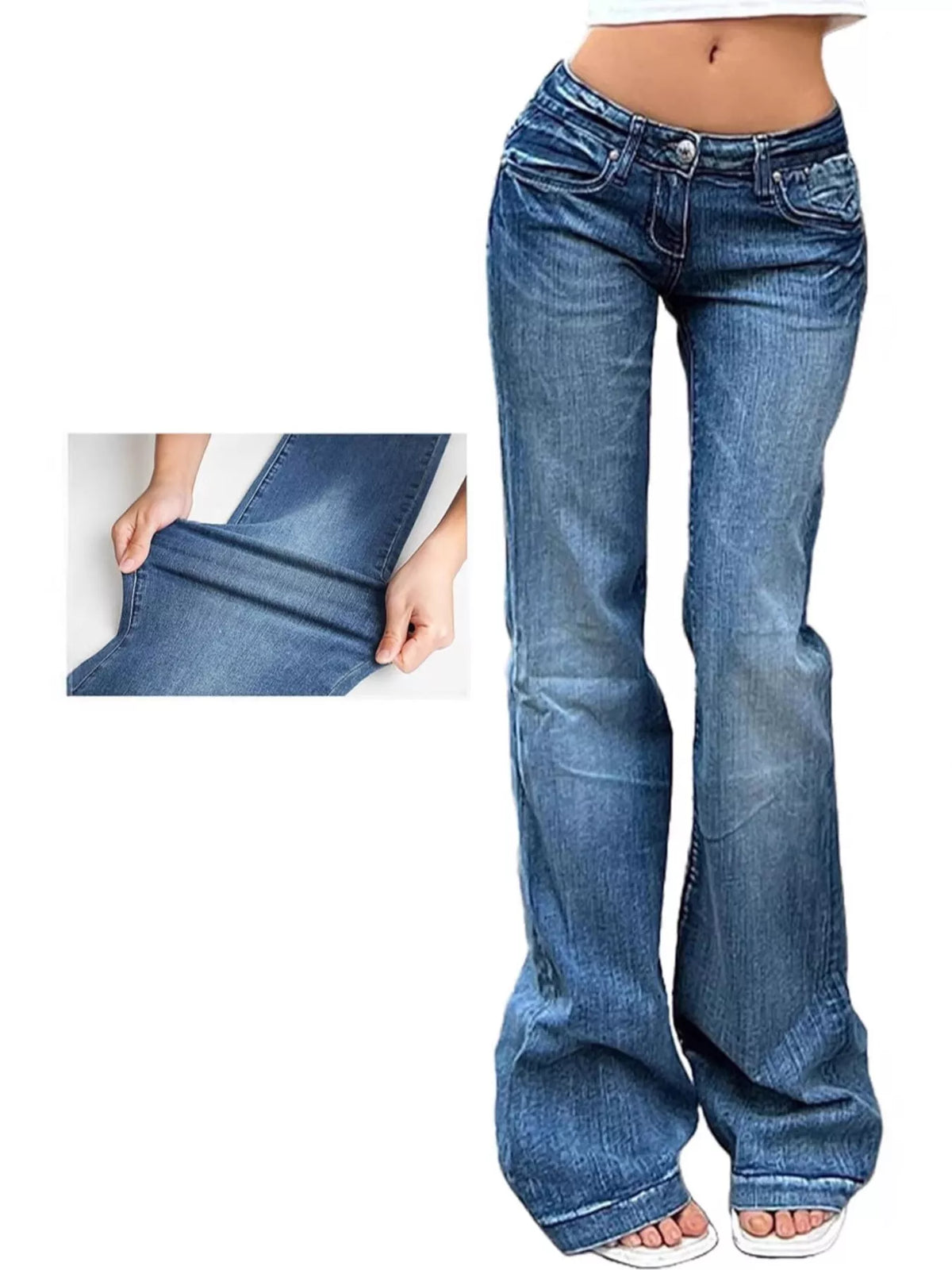 Utsvängda jeans med låg midja och fickor – bild 2