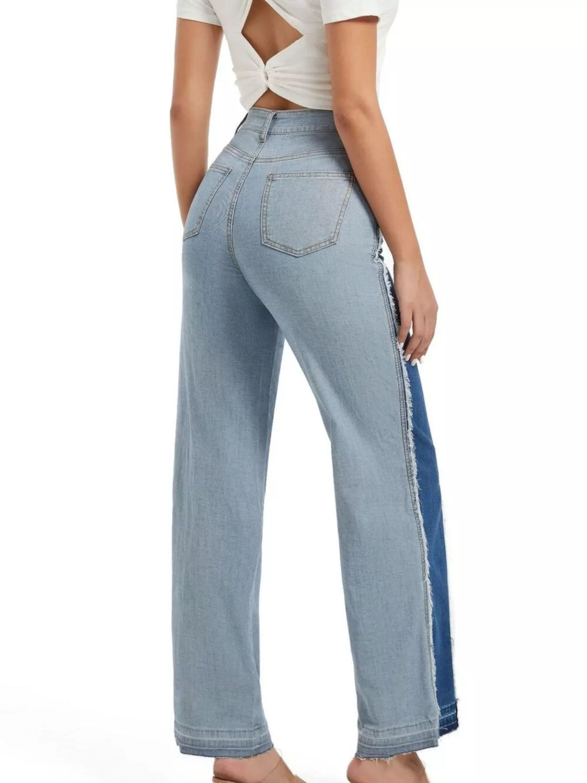 Jeans med färgblock och hög midja – bild 7