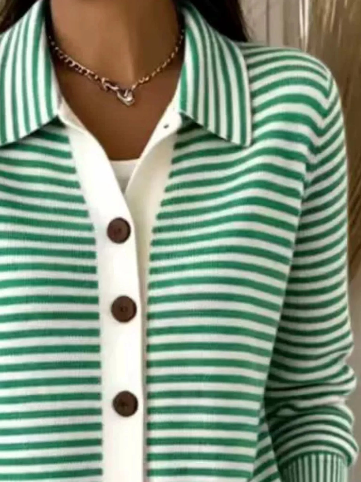 Randig cardigan med krage – bild 6