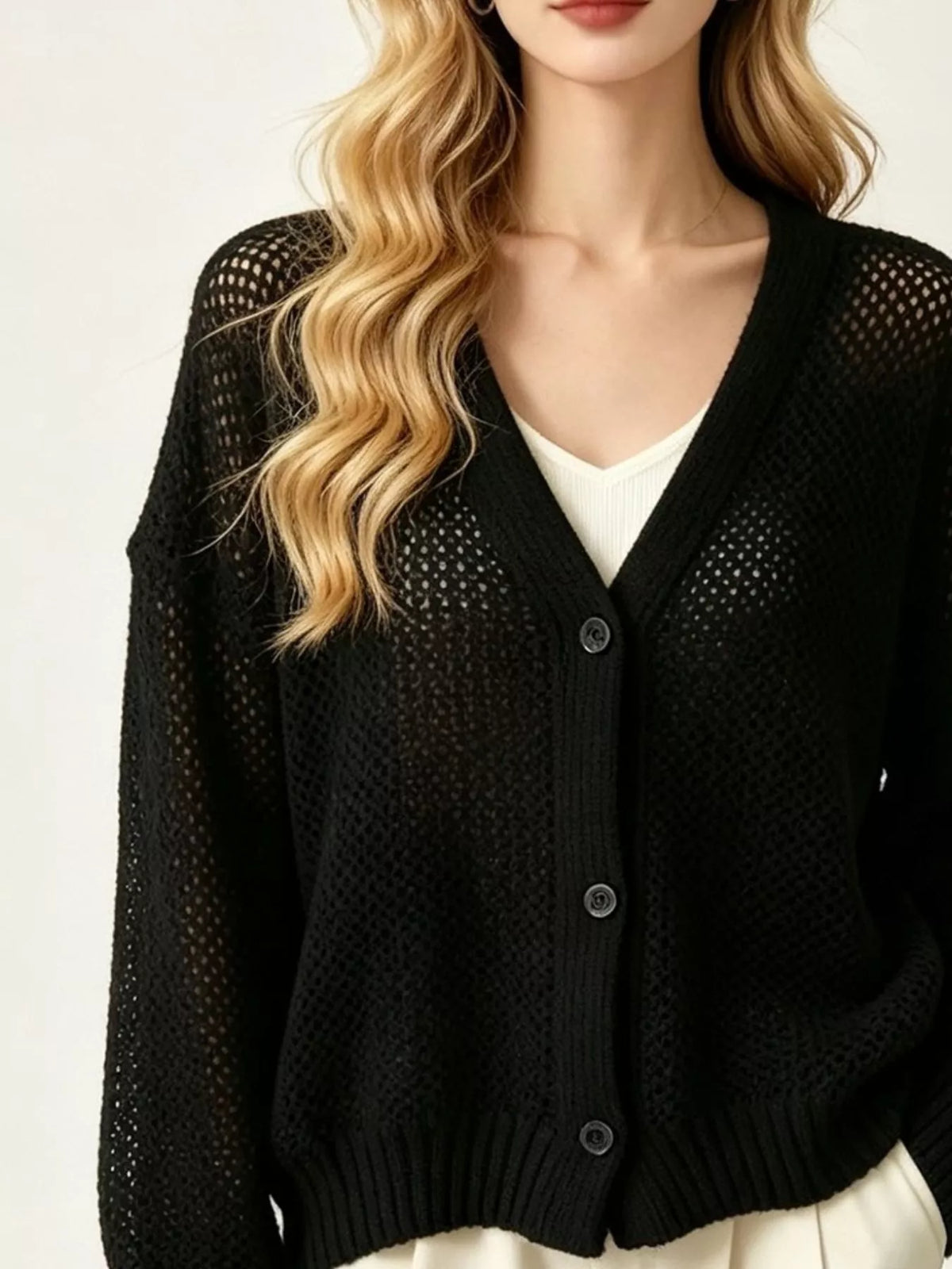 Hålstickad cardigan – bild 15