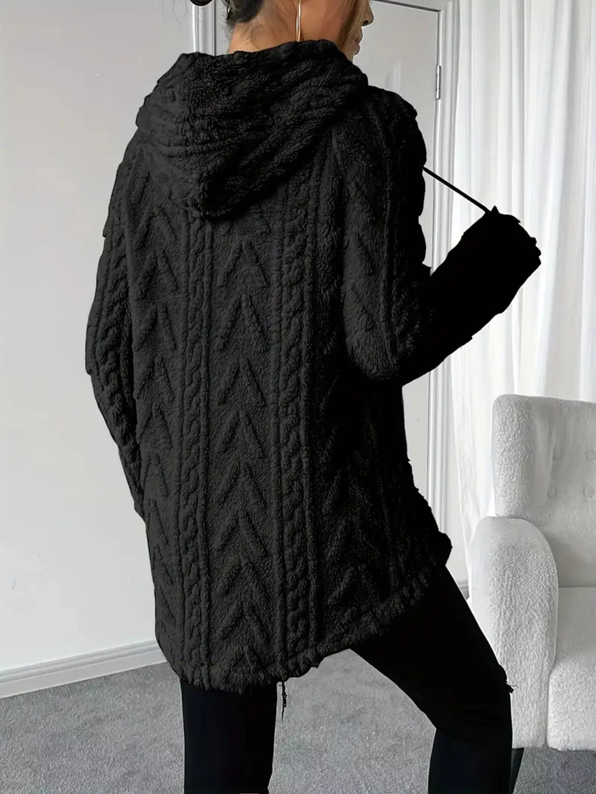 Strukturerad hoodie i fleece – bild 8
