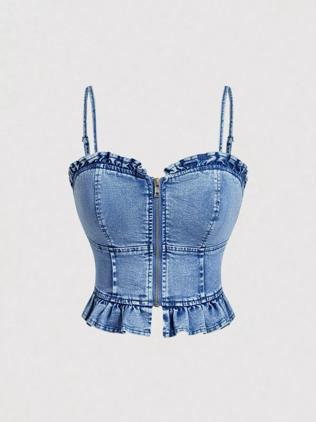 Linne i denim med hjärtformad urringning