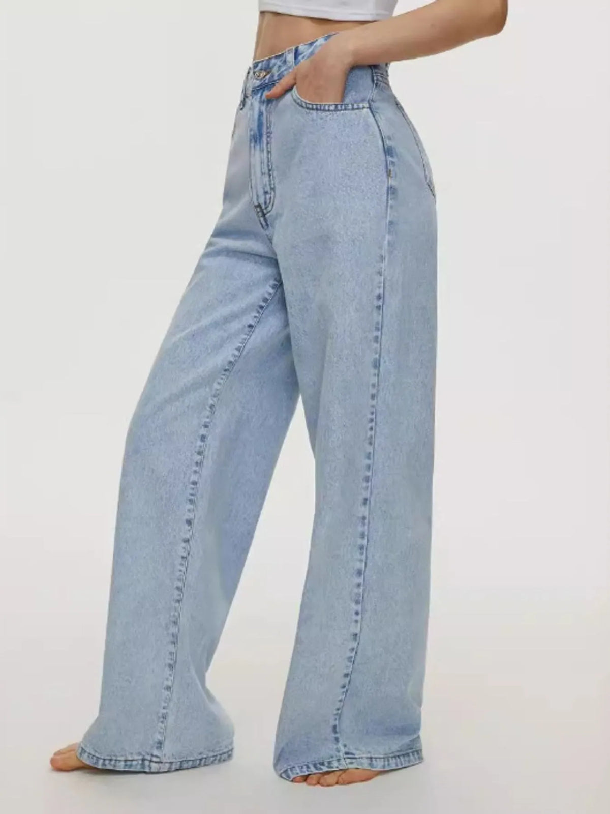 Blekt tvättade jeans med hög midja – bild 4