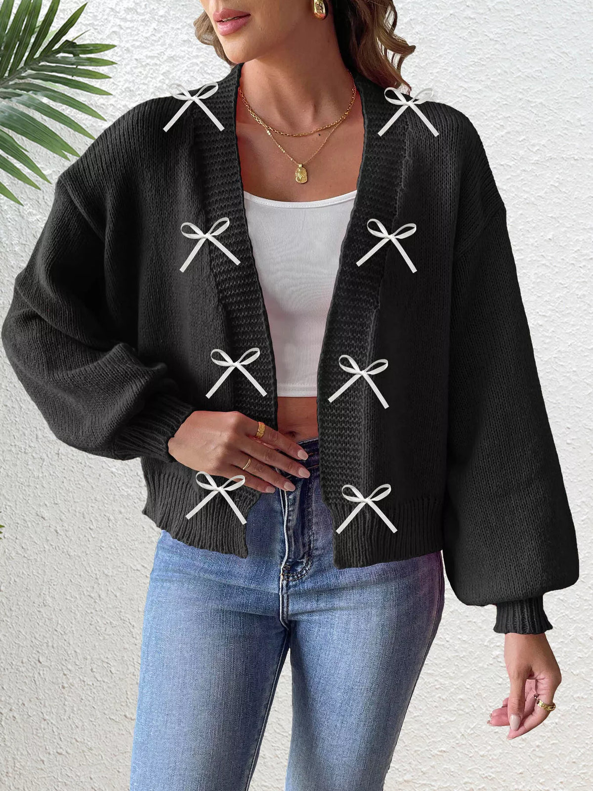Cardigan med öppen modell och rosett – bild 7