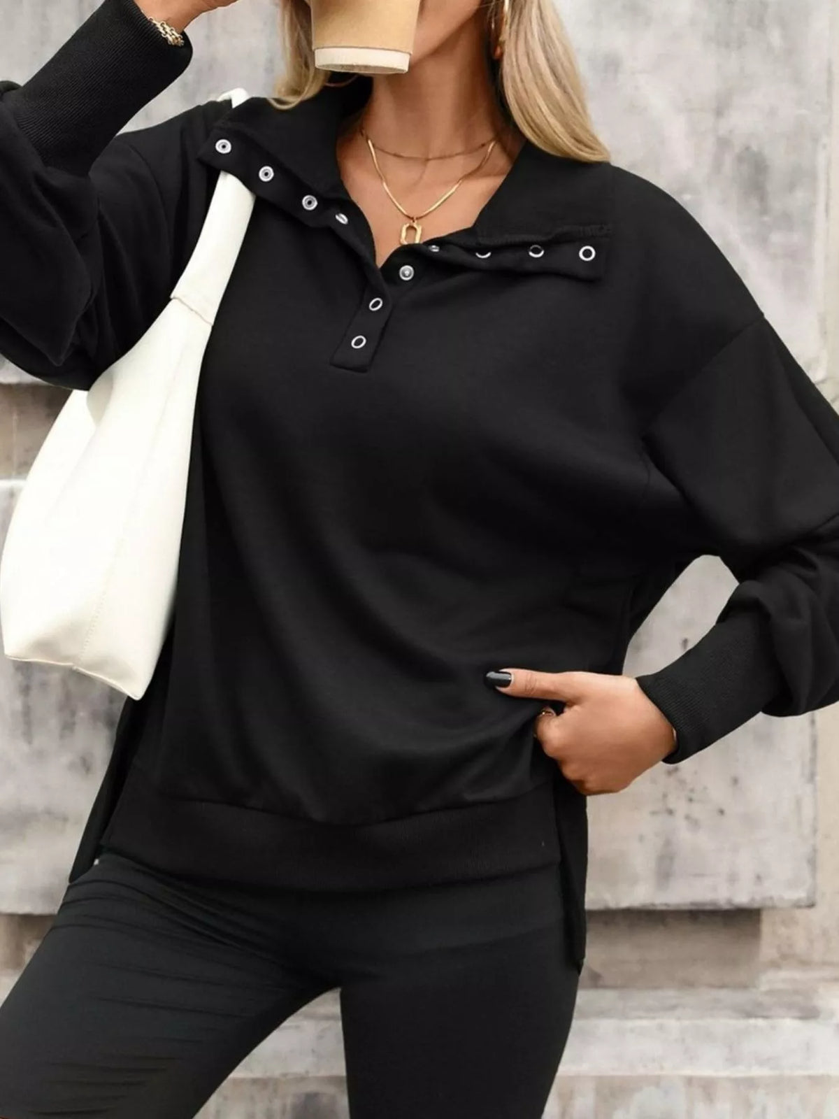 Sweatshirt med tryckknappar och knappstängning – bild 23
