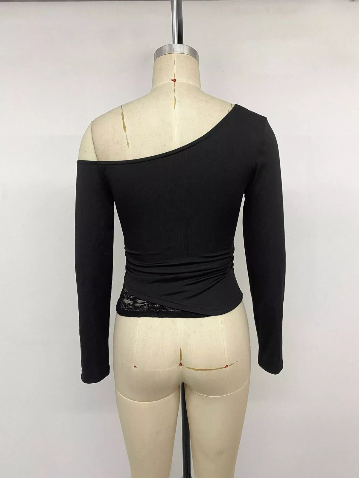 Slimmad enaxlad t-shirt med spetskant – bild 13